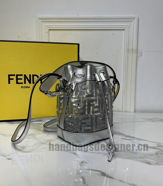 Fendi Mon Tresor FF Silver Lambskin Leather Small Bucket Bag-4