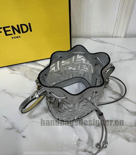 Fendi Mon Tresor FF Silver Lambskin Leather Small Bucket Bag-5