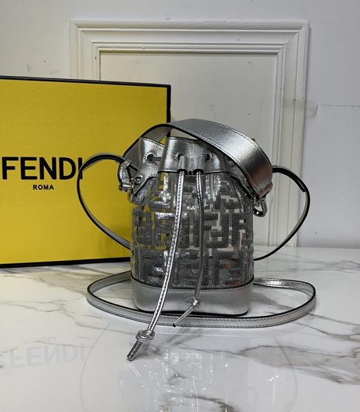 Fendi Mon Tresor FF Silver Lambskin Leather Small Bucket Bag