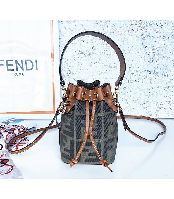 Fendi Mon Tresor Green Denim With Brown Original Leather 12cm Mini Bucket Bag