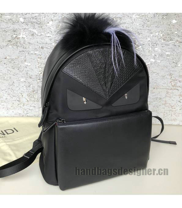 Fendi Monster Eye Black Original Mix Veins Leather Backpack With Hair Ball-2