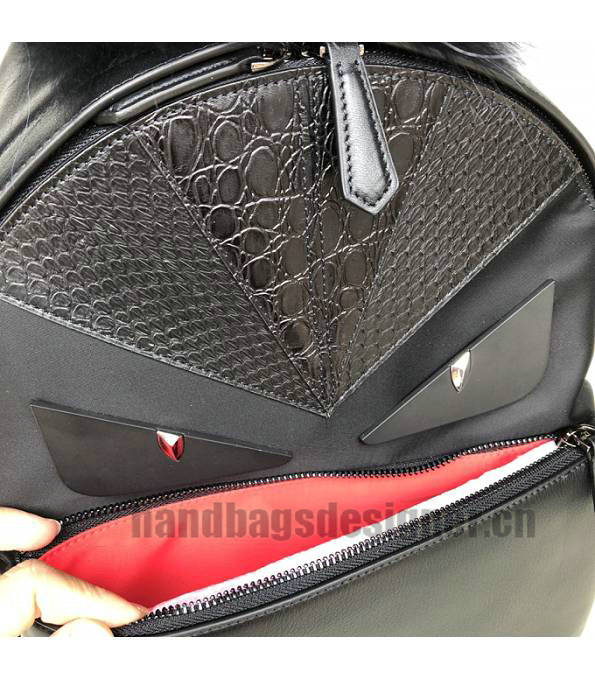 Fendi Monster Eye Black Original Mix Veins Leather Backpack With Hair Ball-7