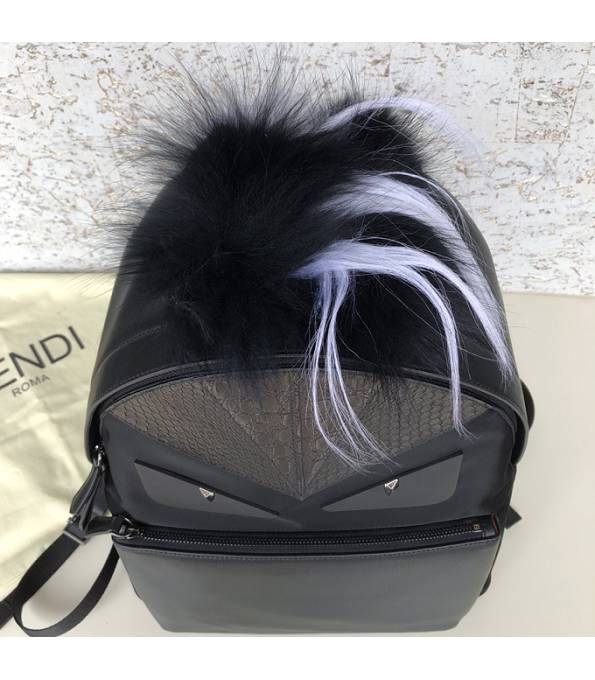 Fendi Monster Eye Black Original Mix Veins Leather Backpack With Hair Ball-8