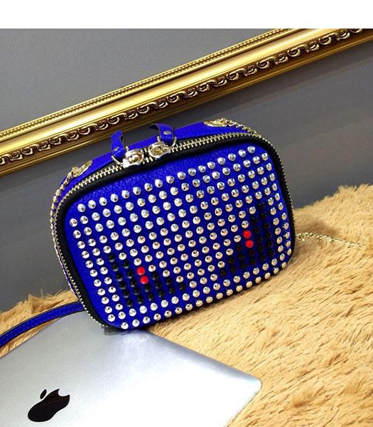 Fendi Monster Rivets Electric Blue Leather Golden Chains Small Bag