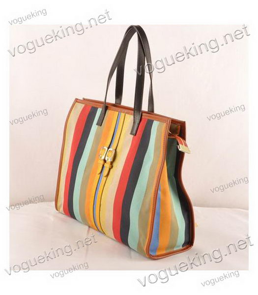 Fendi Multicolor Fabric With BlackYellow Leather Large Shopping Bag-1