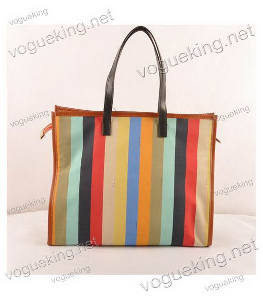 Fendi Multicolor Fabric With BlackYellow Leather Large Shopping Bag-2