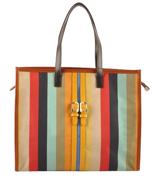 Fendi Multicolor Fabric With BlackYellow Leather Large Shopping Bag