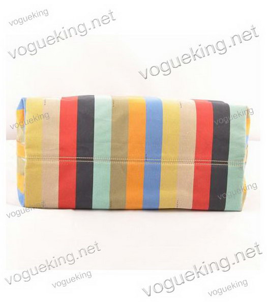 Fendi Multicolor Striped Fabric With YellowBlack Leather Large Hobo Bag-3