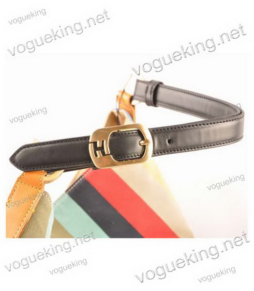 Fendi Multicolor Striped Fabric With YellowBlack Leather Large Hobo Bag-5