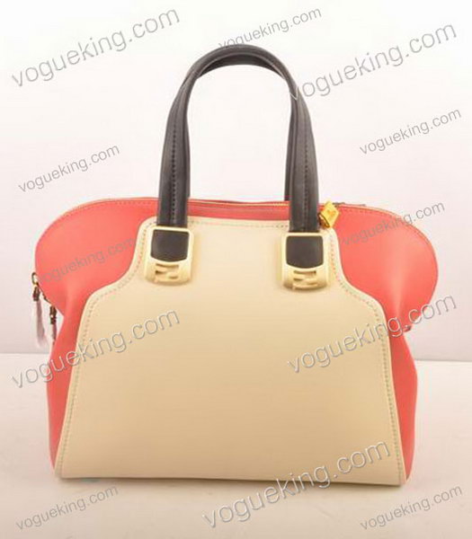 Fendi Offwhite Leather With Watermelon Red Imported Ferrari Small Tote Bag-2