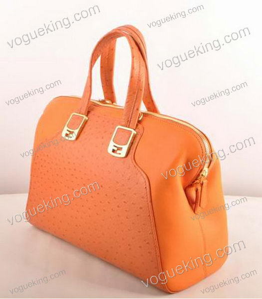 Fendi Orange Ostrich Veins Leather Tote Bag-1