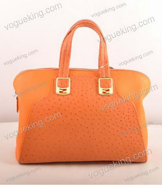 Fendi Orange Ostrich Veins Leather Tote Bag-2