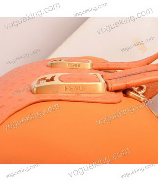 Fendi Orange Ostrich Veins Leather Tote Bag-5