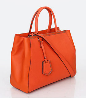 Fendi Orange Red Cross Veins Original Leather Medium Tote Bag
