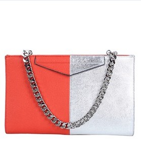 Fendi Orange/Silver Cross Veins Leather Clutch Bag