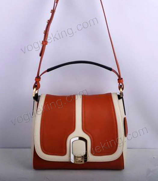Fendi Orange With Offwhite Original Leather Messenger Tote Bag-1