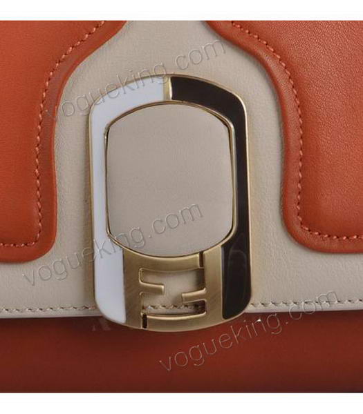 Fendi Orange With Offwhite Original Leather Messenger Tote Bag-6