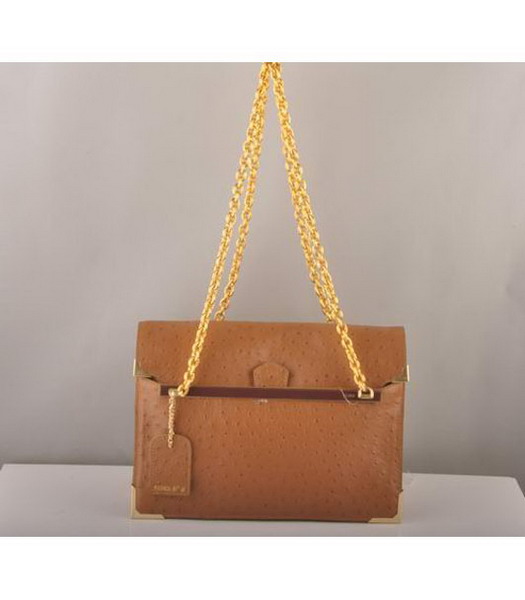 Fendi Ostrich Veins Leather Chain Bag Earth Yellow