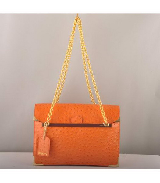 Fendi Ostrich Veins Leather Chain Bag Orange