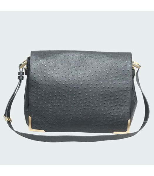 Fendi Ostrich Veins Leather Messenger Bag Black