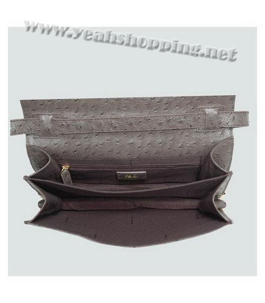 Fendi Ostrich Veins Leather Messenger Bag Dark Grey-4