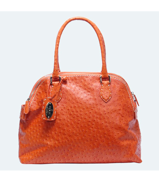 Fendi Ostrich Veins Leather Tote Bag Orange