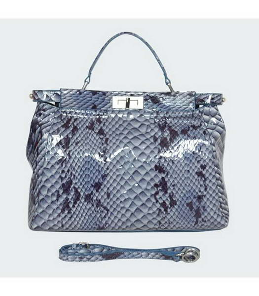 Fendi Patent Snake Leather Shoulder Bag Blue