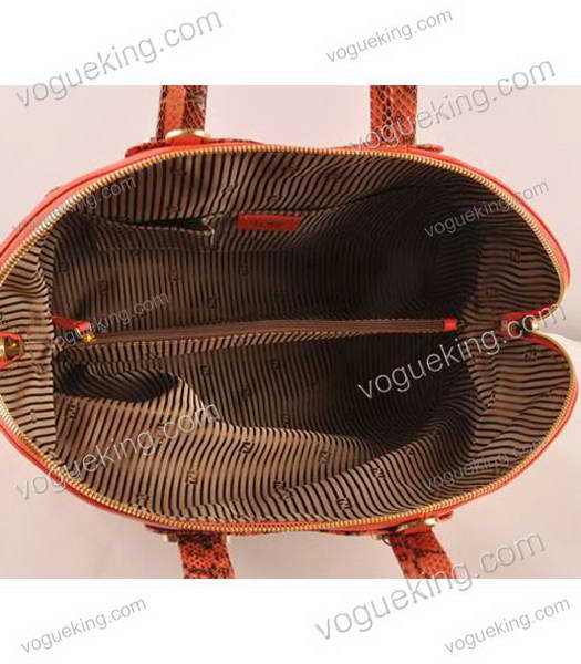Fendi Peach Snake Veins Leather With Ferrari Leather Tote Bag-6