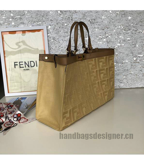 Fendi Peekaboo Beige FF Canvas With Brown Original Leather X-Tote Bag-2