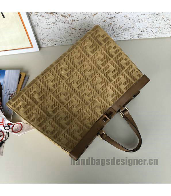 Fendi Peekaboo Beige FF Canvas With Brown Original Leather X-Tote Bag-4