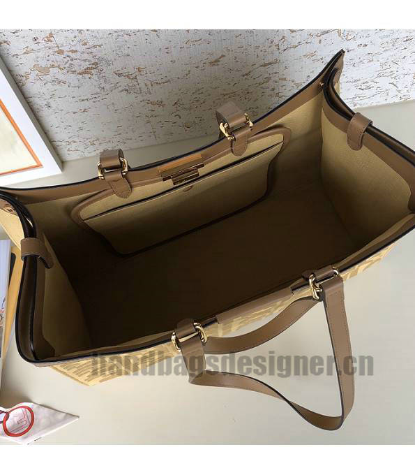 Fendi Peekaboo Beige FF Canvas With Brown Original Leather X-Tote Bag-5