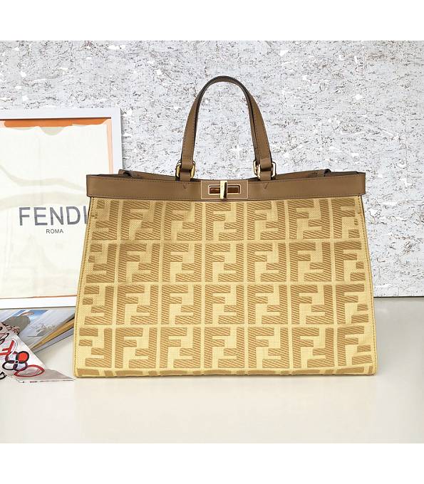 Fendi Peekaboo Beige FF Canvas With Brown Original Leather X-Tote Bag