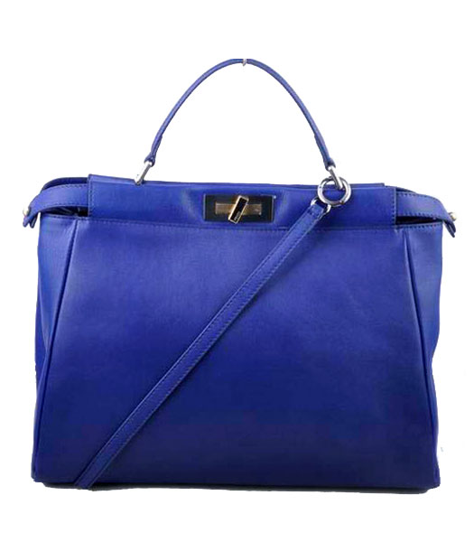 Fendi Peekaboo Blue Ferrari Leather Large Tote Bag With Leather Inside
