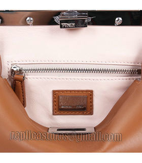 Fendi Peekaboo Cyan Original Leather Small Tote Bag With Pink Leather Inside-4
