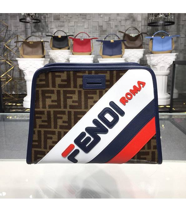 Fendi Peekaboo Defender FF Fabric With Blue Original Calfskin 26cm Bag