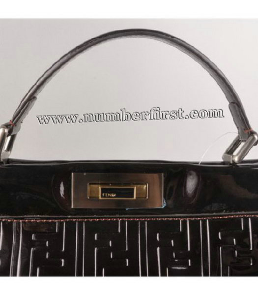 Fendi Peekaboo Embossed Patent Leather Tote Bag Black-4
