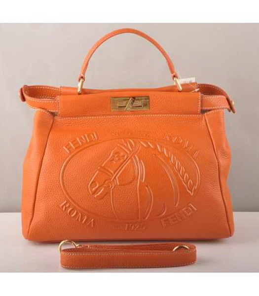 Fendi Peekaboo Horse Head Tote Bag Orange