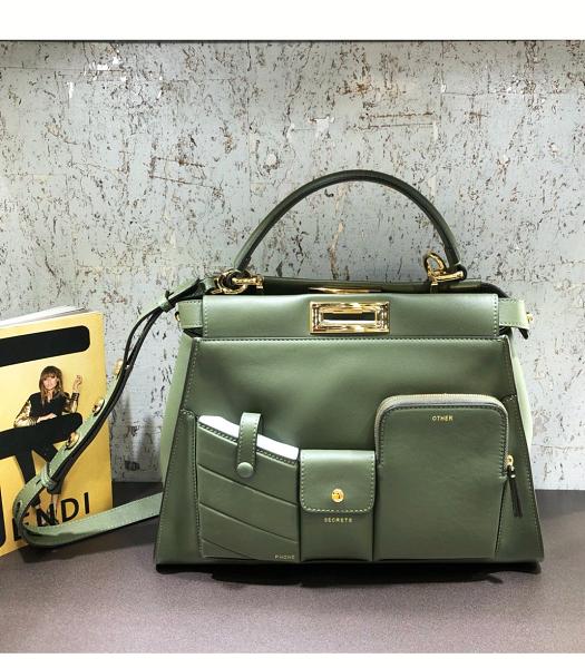 Fendi Peekaboo Iconic Army Green Original Leather 33cm Medium Pocket Bag