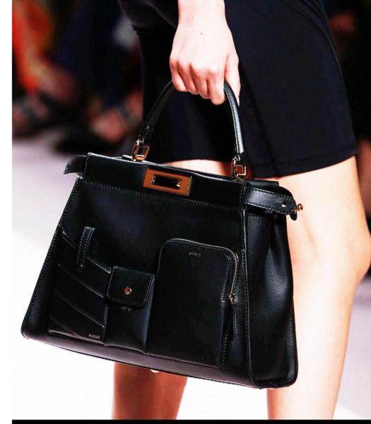 Fendi Peekaboo Iconic Black Original Leather 33cm Medium Pocket Bag