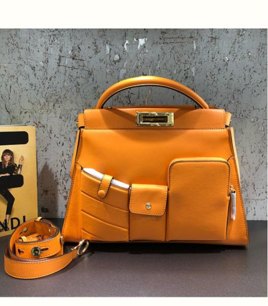 Fendi Peekaboo Iconic Orange Original Leather 33cm Medium Pocket Bag