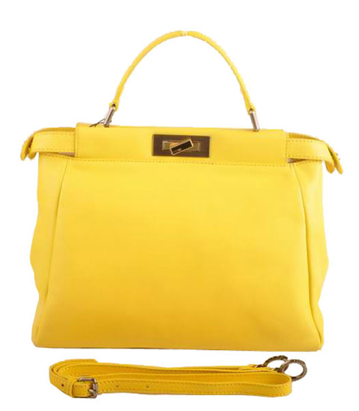 Fendi Peekaboo Lemon Yellow Ferrari Leather Large Tote Bag