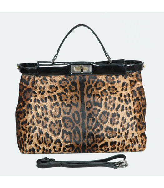 Fendi Peekaboo Leopard Pattern Tote Horsehair Bag in Coffee