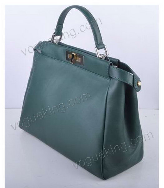 Fendi Peekaboo Medium Jade Green Ferrari Leather Tote Bag With Leather Inside-1