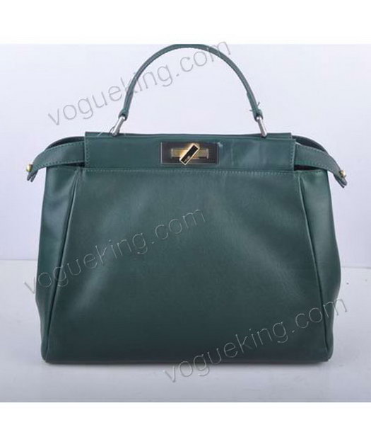 Fendi Peekaboo Medium Jade Green Ferrari Leather Tote Bag With Leather Inside-2