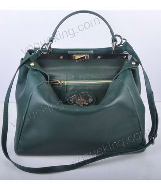Fendi Peekaboo Medium Jade Green Ferrari Leather Tote Bag With Leather Inside-6