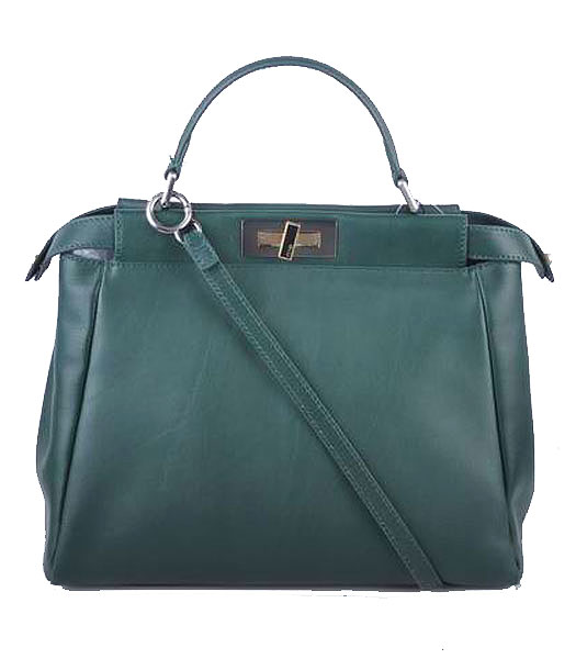 Fendi Peekaboo Medium Jade Green Ferrari Leather Tote Bag With Leather Inside