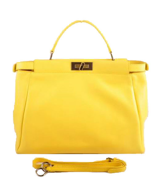 Fendi Peekaboo Medium Lemon Yellow Ferrari Leather Tote Bag