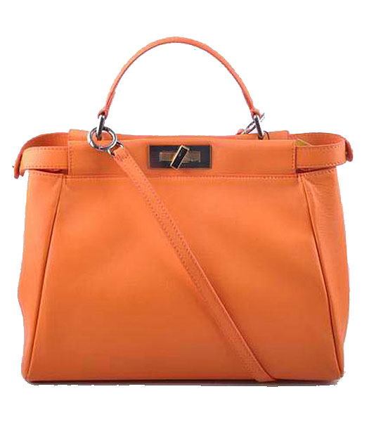Fendi Peekaboo Medium Orange Ferrari Leather Tote Bag With Leather Inside