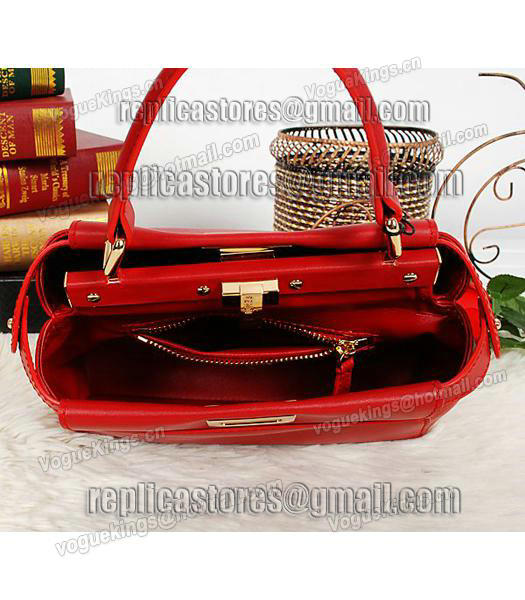 Fendi Peekaboo Original Leather Satchel Bag 2218 In Red-4