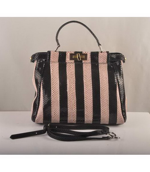 Fendi Peekaboo Snake Leather Tote Bag Black&Pink-1